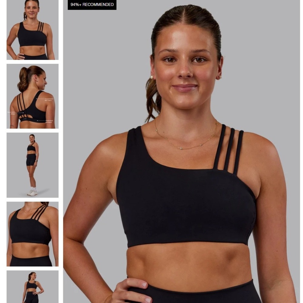 LSKD Galvanise Sports Bra 2.0 Black Asymmetric Strappy Back Women's XS New NWT - Picture 2 of 16